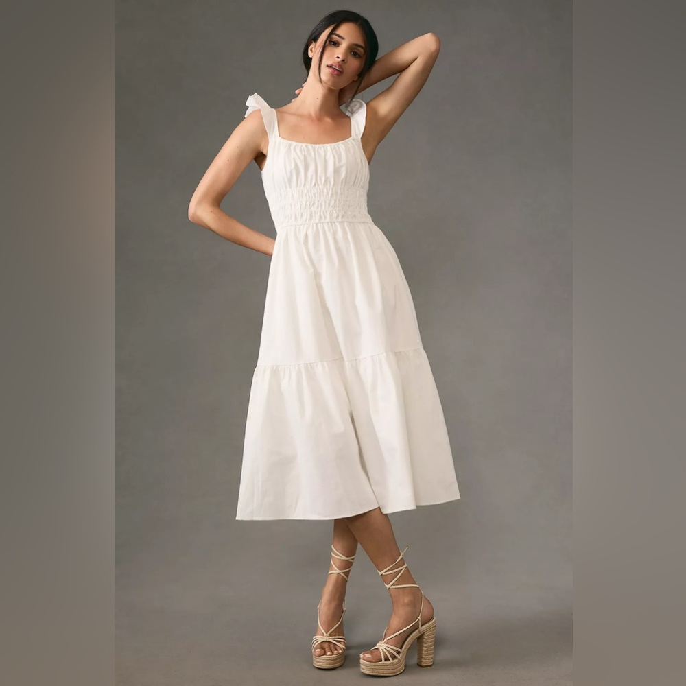 Moon River Cotton Square-Neck A-Line Midi Dress